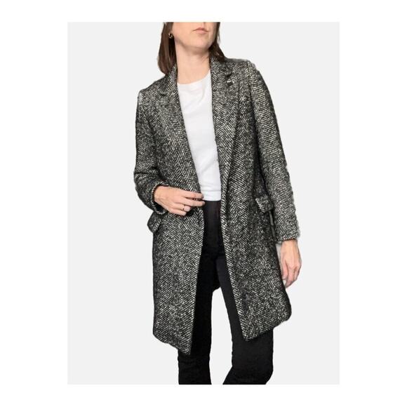 Isabel Marant Etoile Wool Blend Herringbone Coat Black Cream 34/ XS - Picture 1 of 12